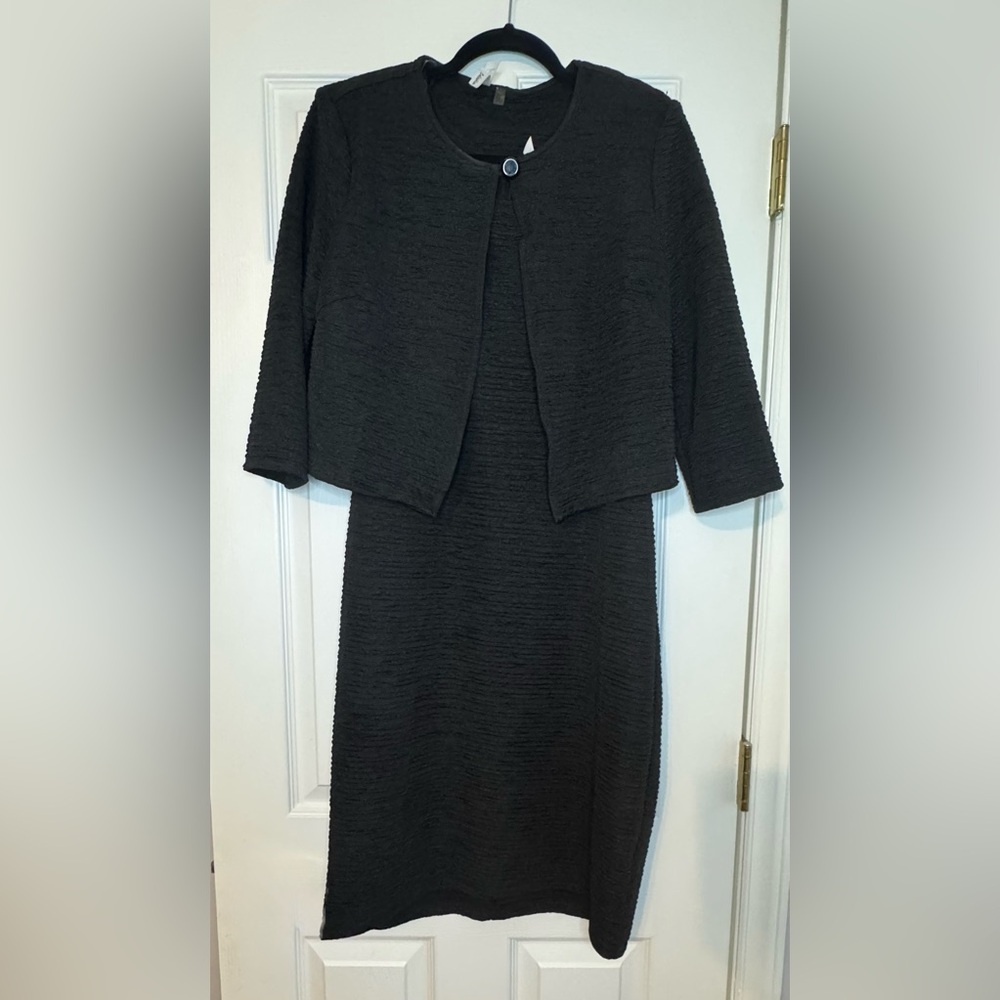 NY Collection Black Textured Jacket Dress
